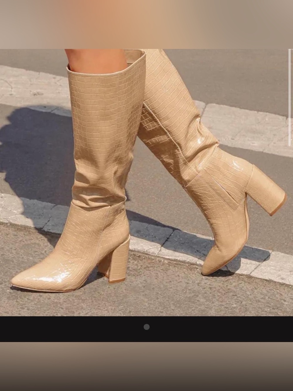 Lulus Katari Light Nude Croc Pointed-Toe Knee High Boots size 6